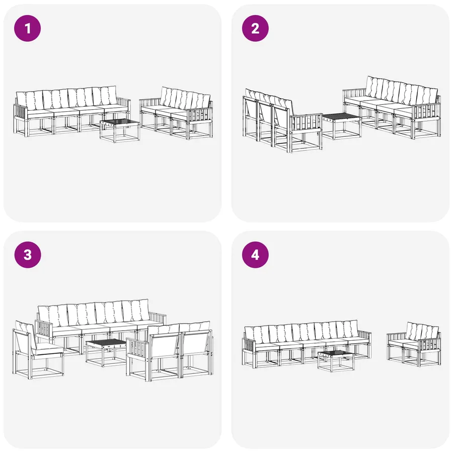 Ensemble de canapés d'extérieur 8 pcs Blanc et crème - 7