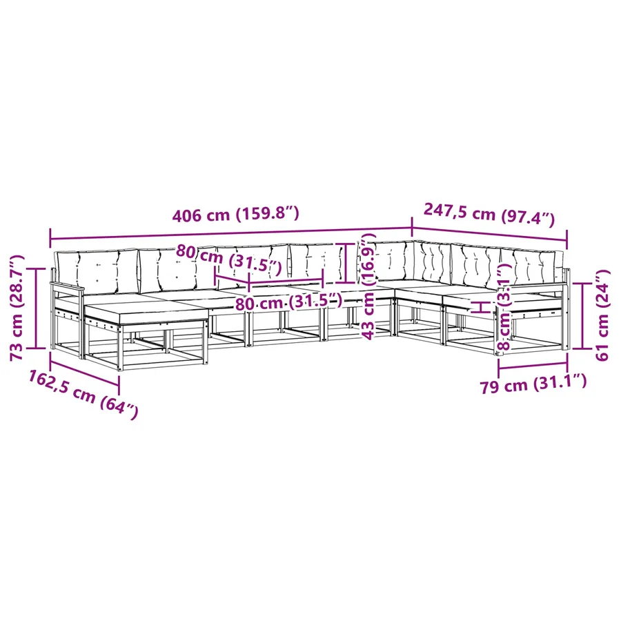 Ensemble de canapés d'extérieur 8 pcs Blanc et crème - 7