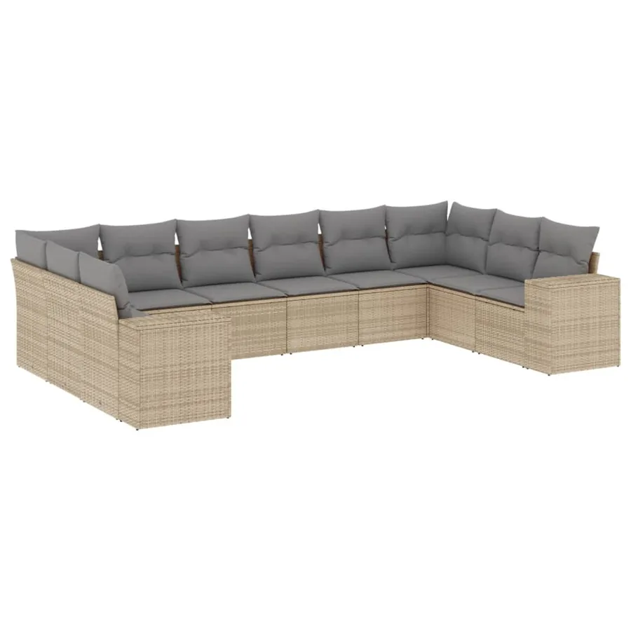 Salon de jardin avec coussins 10 pcs beige résine tressée - 2