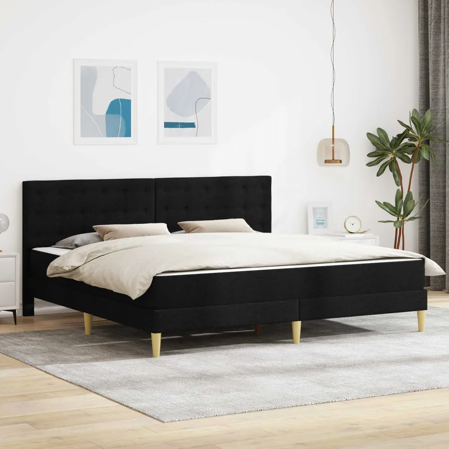 Cadre de lit avec matelas Noir 180 x 200 cm tissu