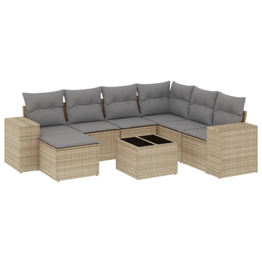 Salon de jardin avec coussins 8 pcs beige résine tressée - 2