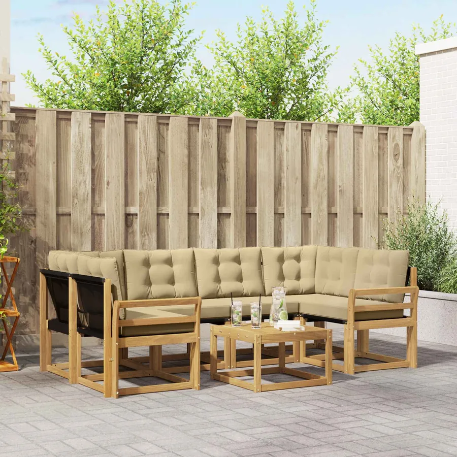 Ensemble de canapés d'extérieur 7 pcs Blanc et Beige
