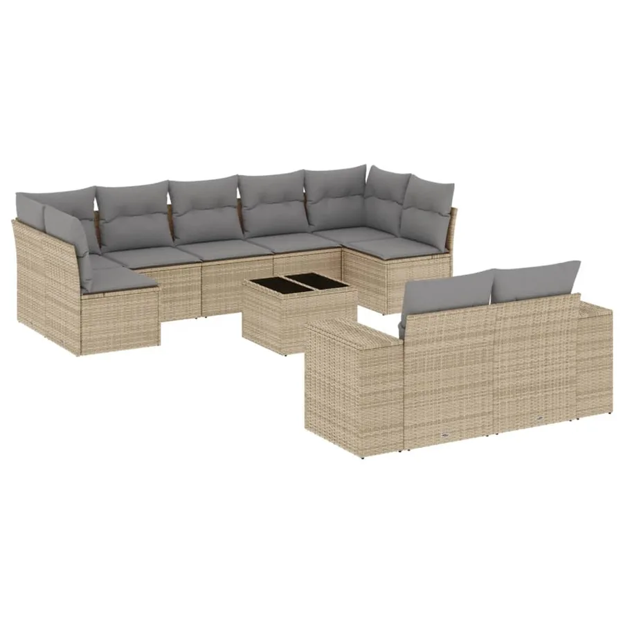 Salon de jardin avec coussins 10 pcs beige résine tressée - 2