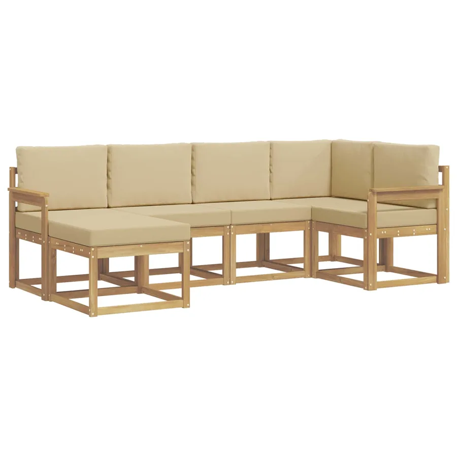 Ensemble de canapés d'extérieur 6 pcs Blanc et Beige Polyester - 2
