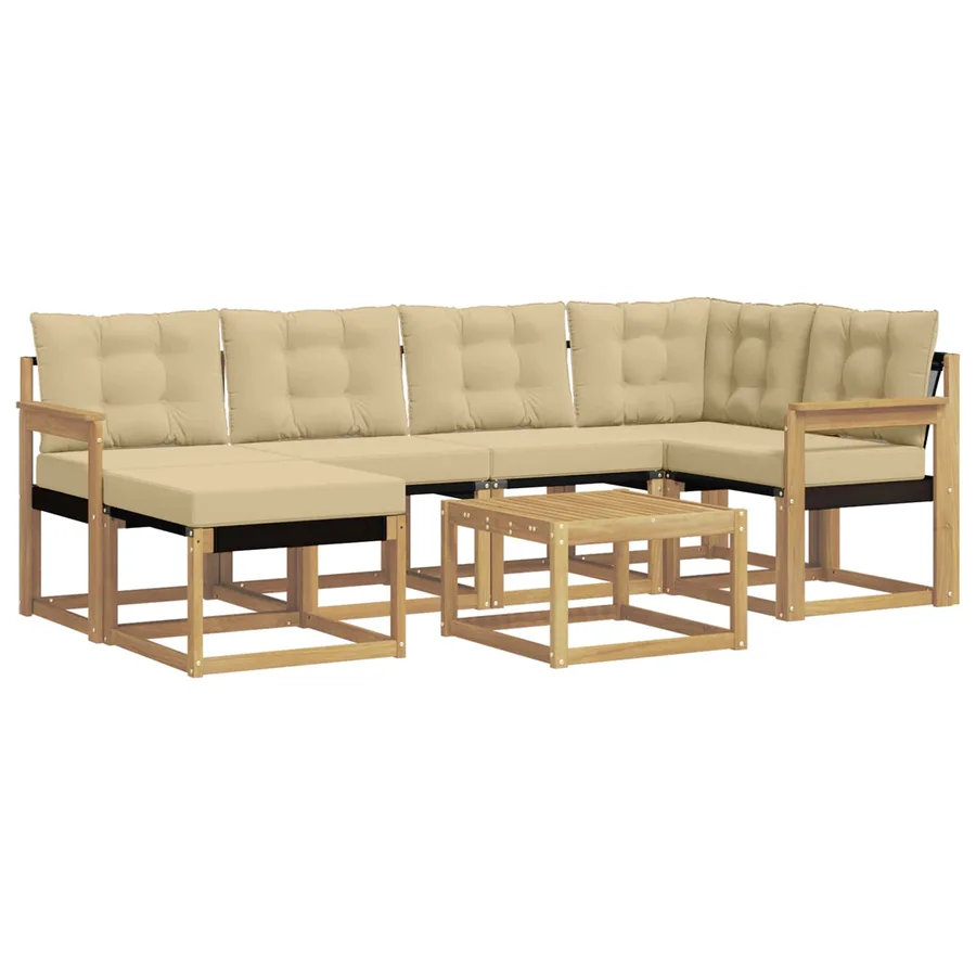 Ensemble de canapés d'extérieur 7 pcs Blanc et Beige - 2