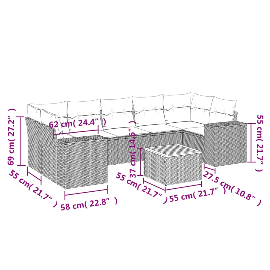 Salon de jardin avec coussins 8 pcs beige résine tressée - 3