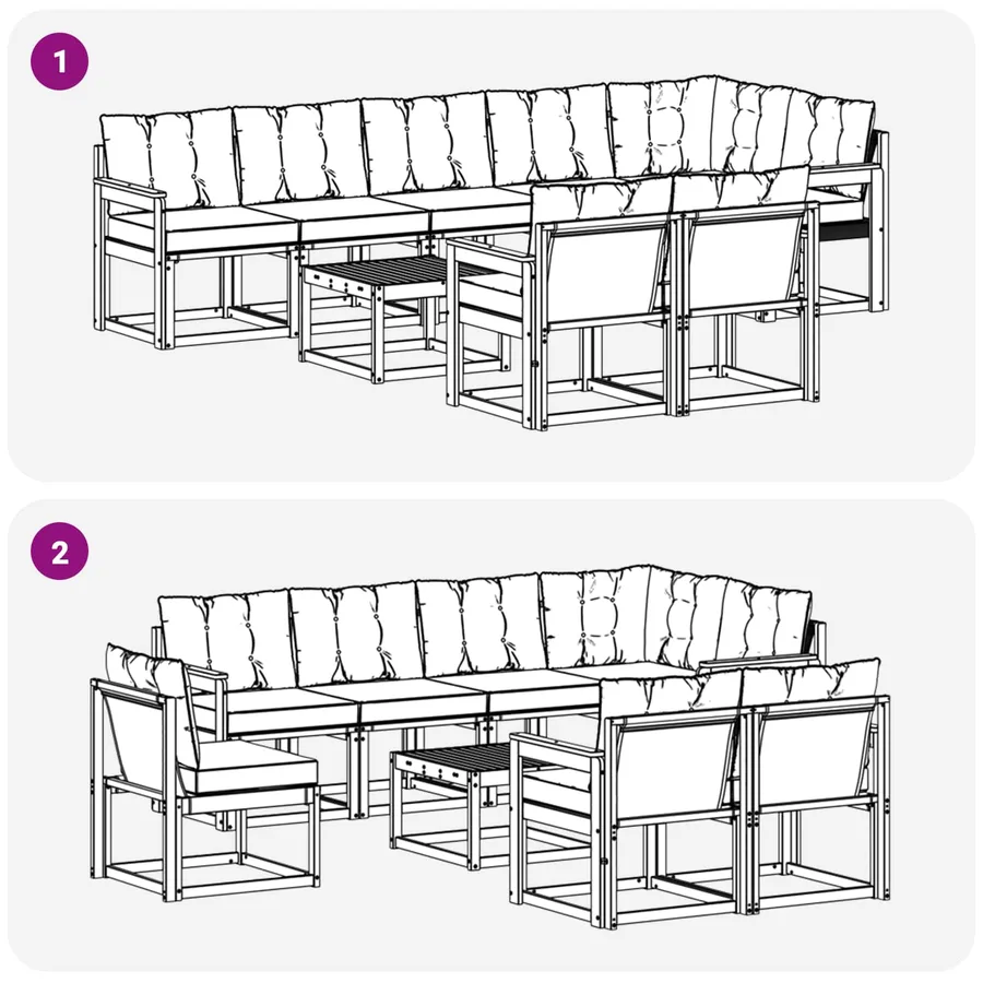 Ensemble de canapés d'extérieur 9 pcs Blanc et noir - 9