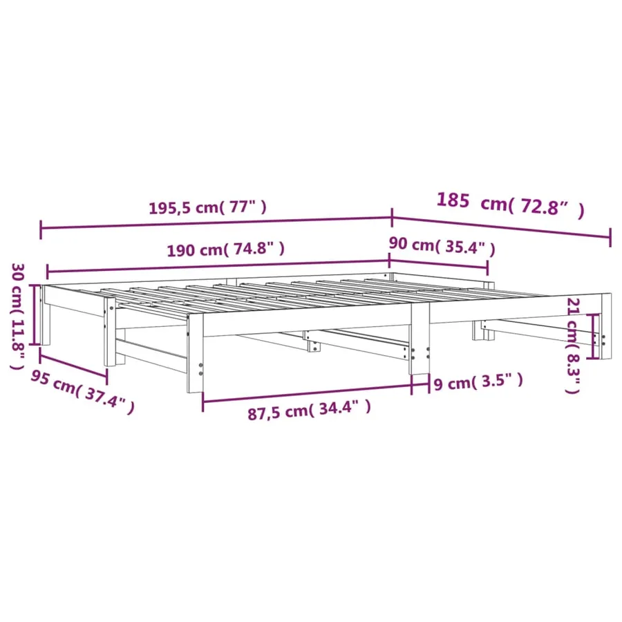 Lit de jour et lit gigogne sans matelas cire marron 90x190 cm - 12