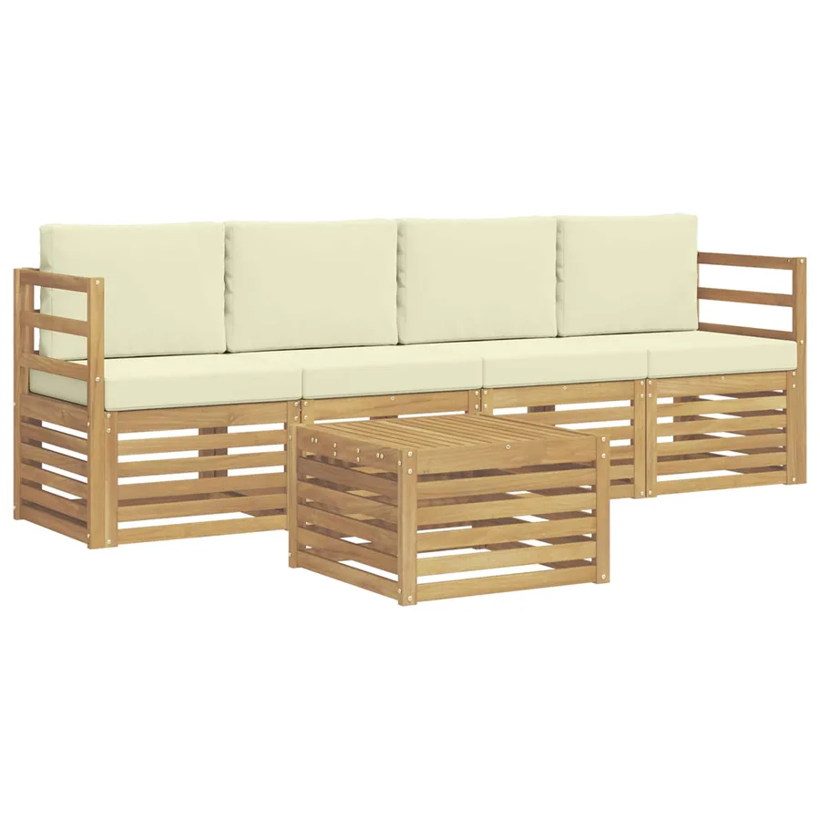 Ensemble de canapés d'extérieur 5 pcs Blanc et crème Polyester - 2