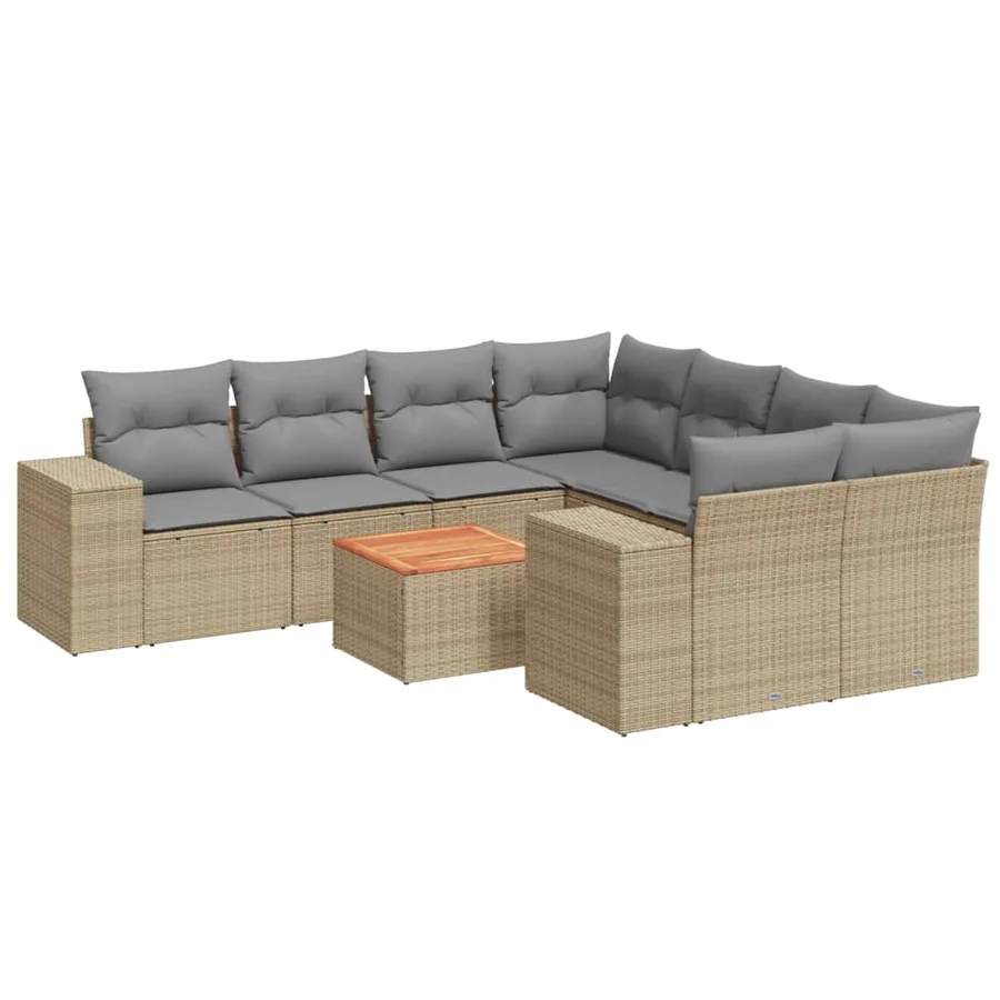 Salon de jardin avec coussins 9 pcs beige résine tressée - 2