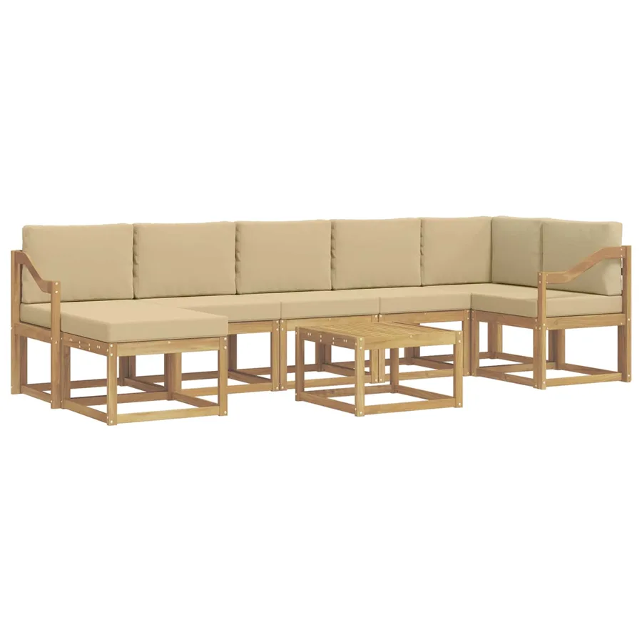 Ensemble de canapés d'extérieur 8 pcs Blanc et Beige Polyester - 2