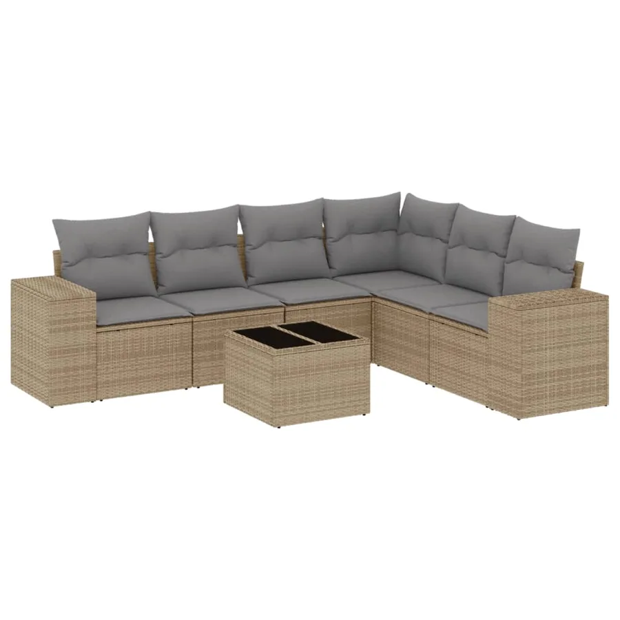 Salon de jardin avec coussins 7 pcs beige résine tressée - 2