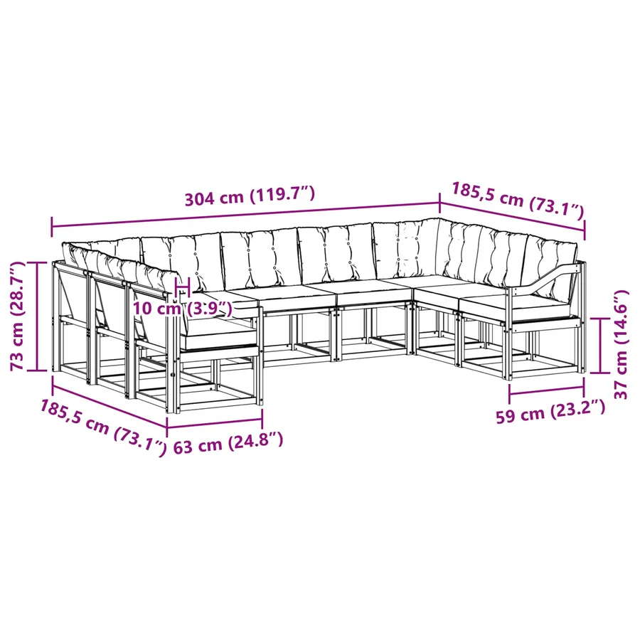 Ensemble de canapés d'extérieur 9 pcs Blanc et gris clair - 9
