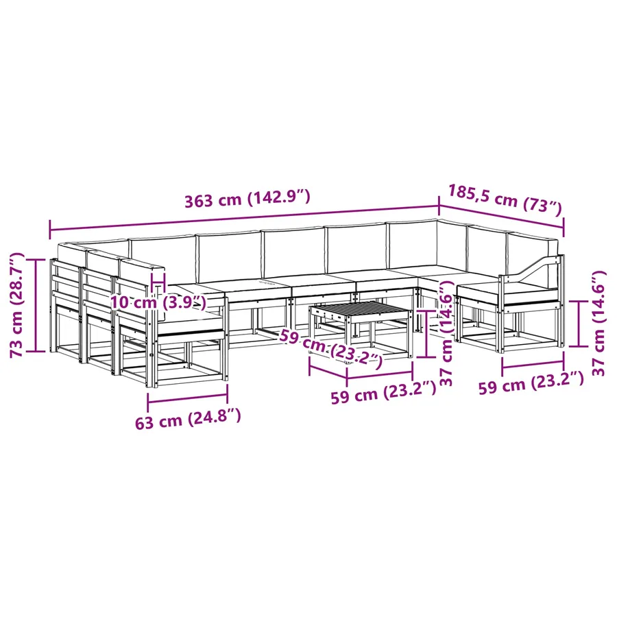 Ensemble de canapés d'extérieur 11 pcs Blanc et anthracite - 8