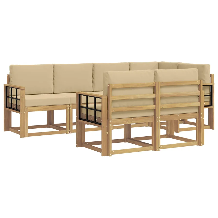 Ensemble de canapés d'extérieur 7 pcs Blanc et Beige Polyester - 2