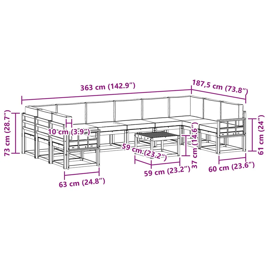 Ensemble de canapés d'extérieur 11 pcs Blanc et anthracite - 8