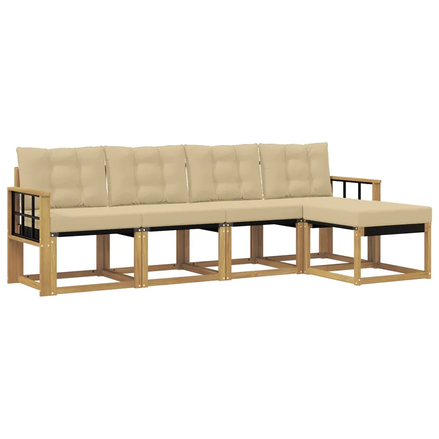 Ensemble de canapés d'extérieur 5 pcs Blanc et Beige - 2