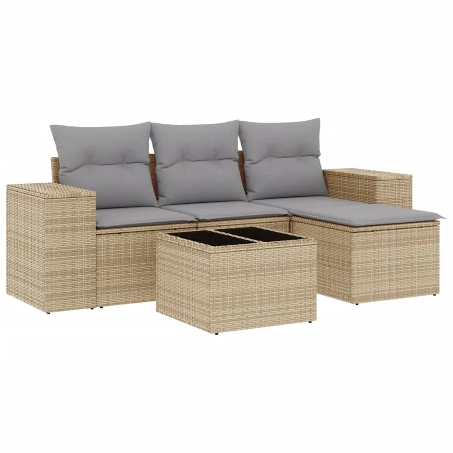 Salon de jardin avec coussins 5 pcs beige résine tressée - 2