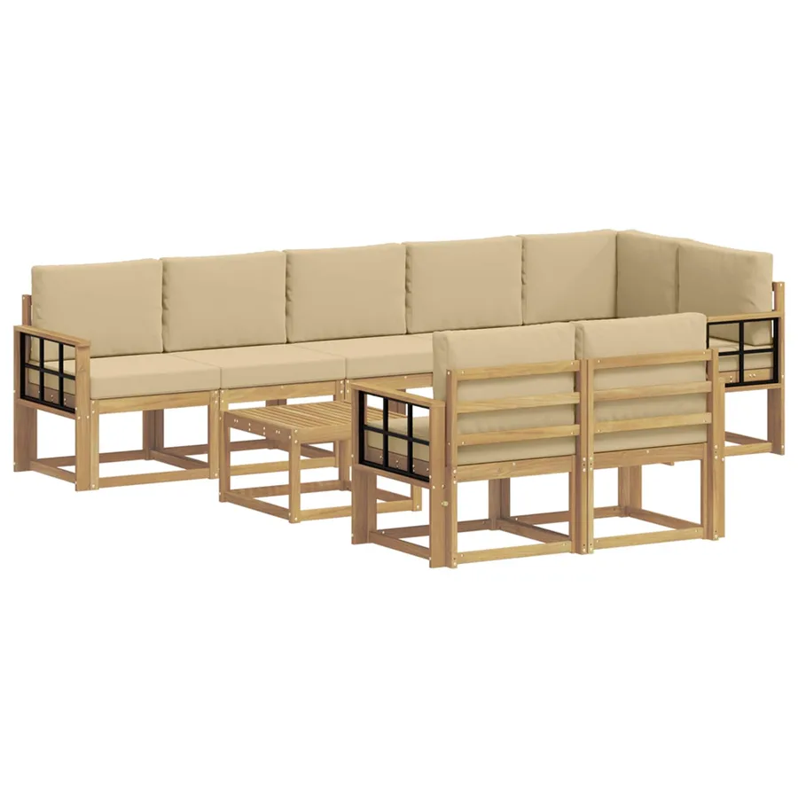 Ensemble de canapés d'extérieur 9 pcs Blanc et Beige Polyester - 2