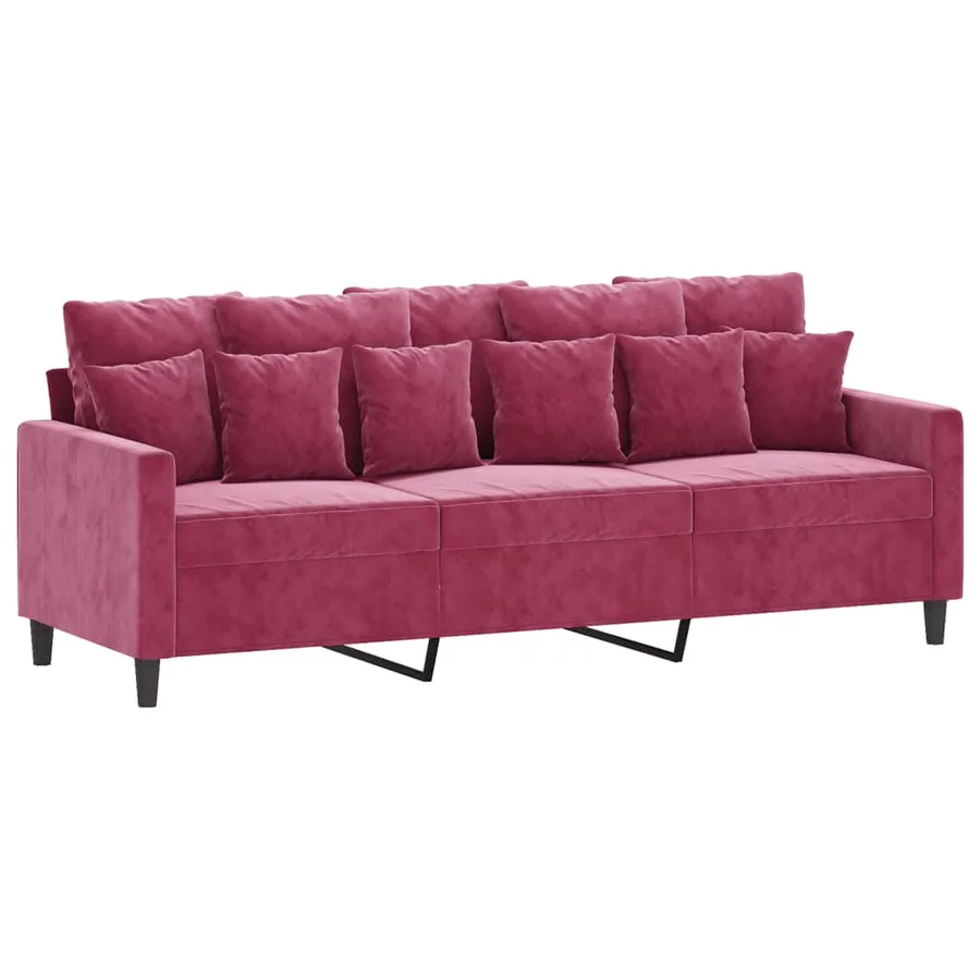 Ensemble de canapés 3 pcs avec coussins Rouge bordeaux Velours - 5