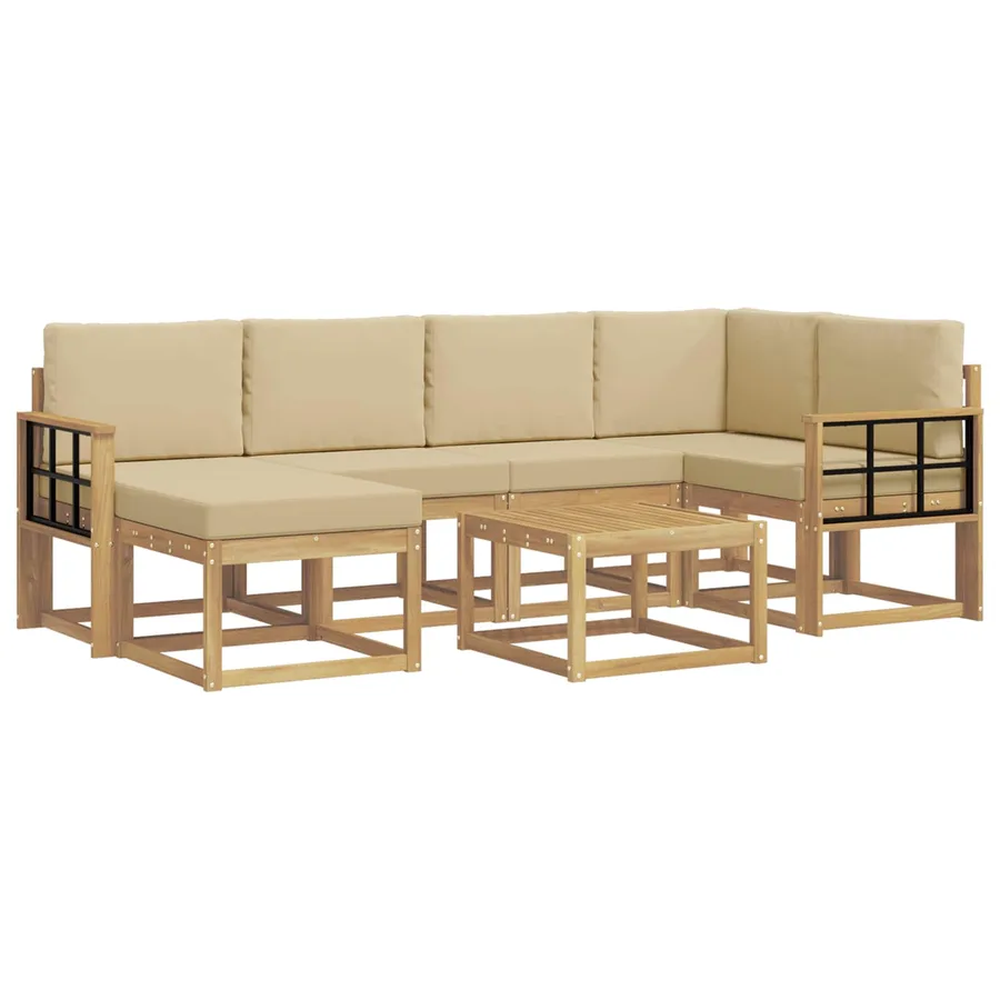 Ensemble de canapés d'extérieur 7 pcs Blanc et Beige - 2