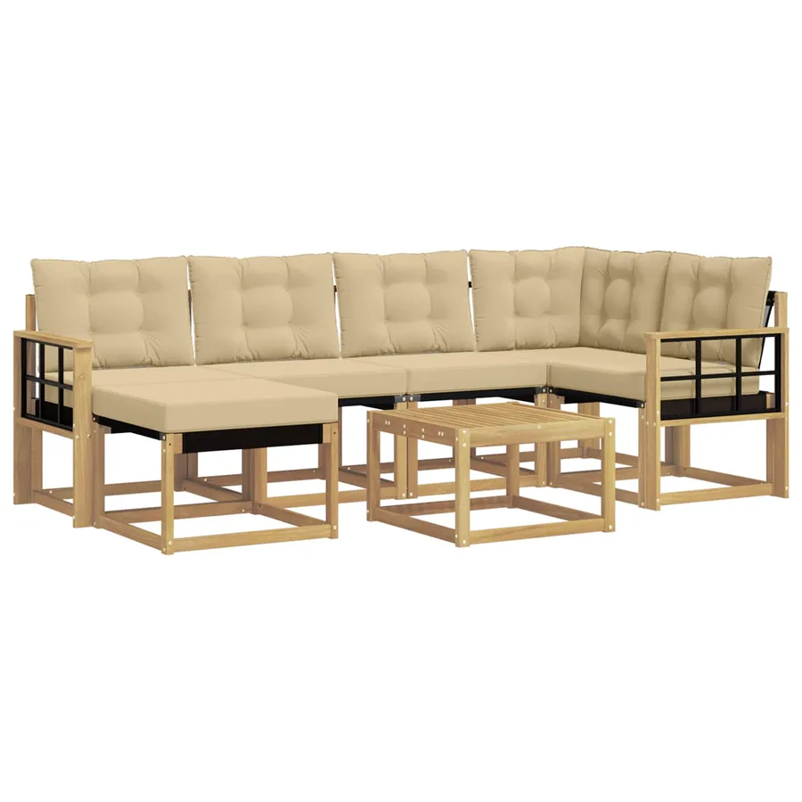 Ensemble de canapés d'extérieur 7 pcs Blanc et Beige - 2
