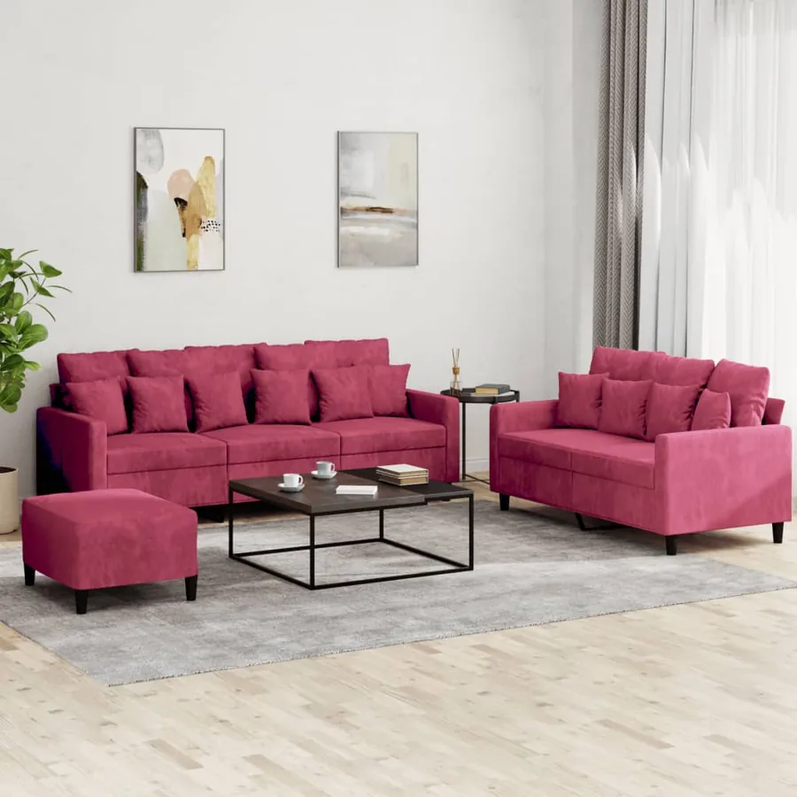 Ensemble de canapés 3 pcs avec coussins Rouge bordeaux Velours