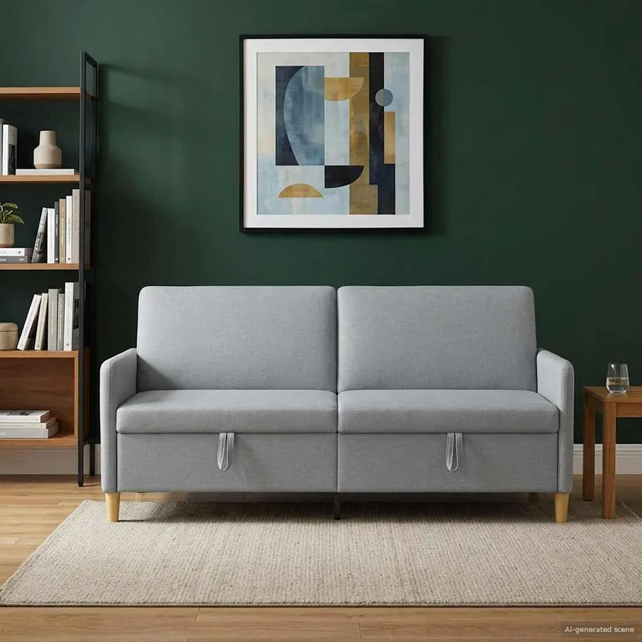 Sofa avec rangement Gris clair 192 x 78 x 87 cm Polyester - 3