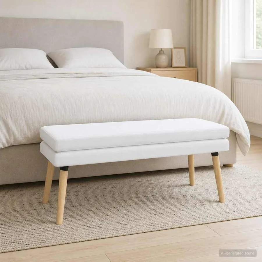 Banc à double couche Blanc 110 x 40 x 47 cm Tissu - 3