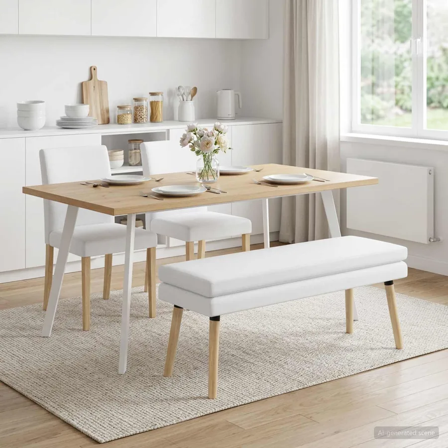 Banc à double couche Blanc 110 x 40 x 47 cm Tissu - 4