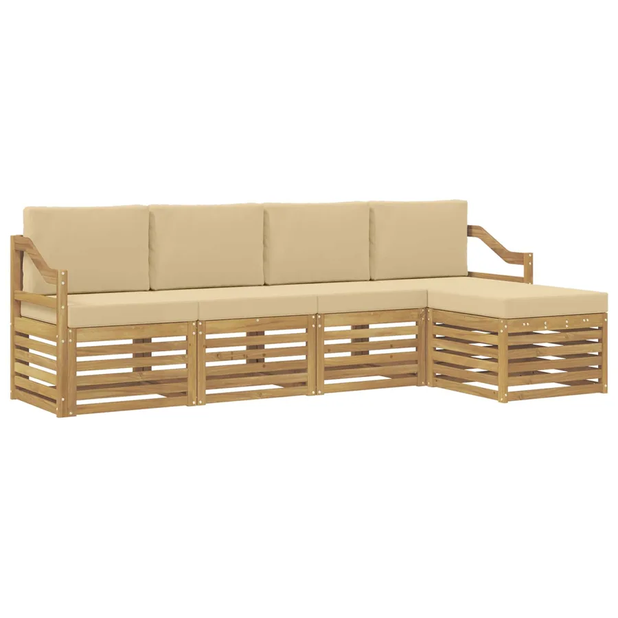 Ensemble de canapés d'extérieur 5 pcs Blanc et Beige Polyester - 2