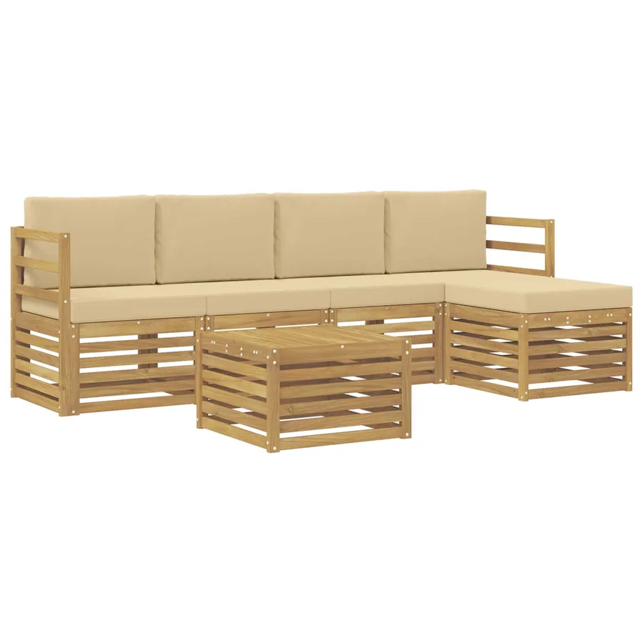 Ensemble de canapés d'extérieur 6 pcs Blanc et Beige Polyester - 2