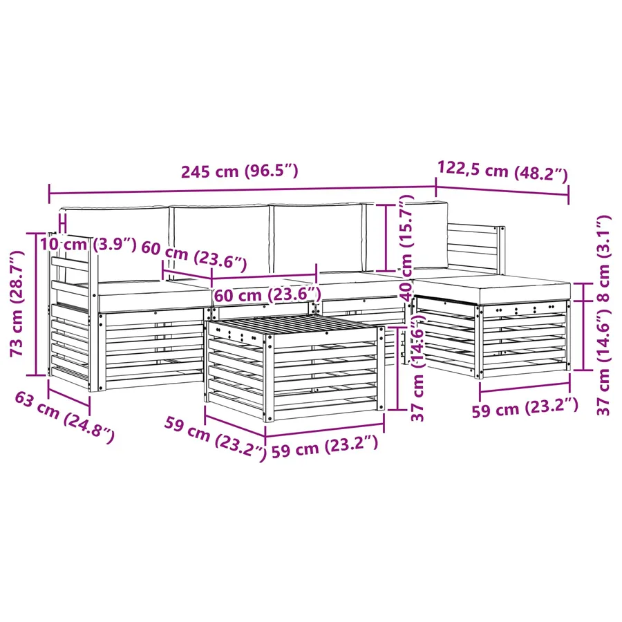 Ensemble de canapés d'extérieur 6 pcs Blanc et Beige Polyester - 7