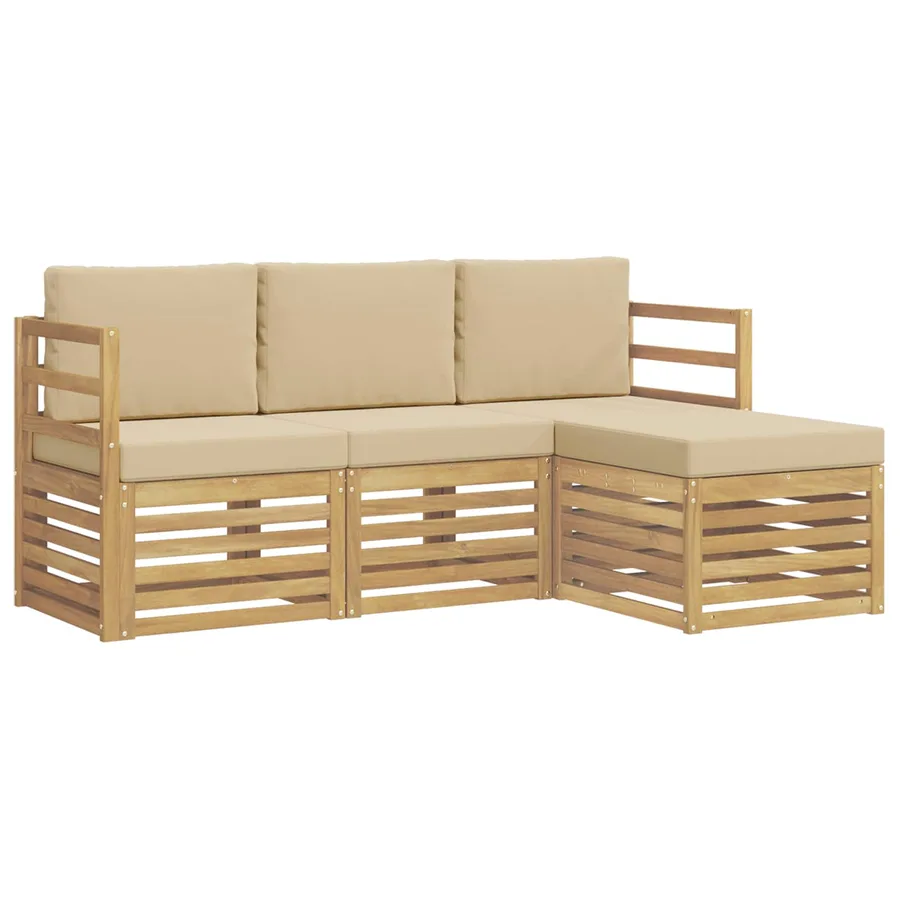 Ensemble de canapés d'extérieur 4 pcs Blanc et Beige Polyester - 2