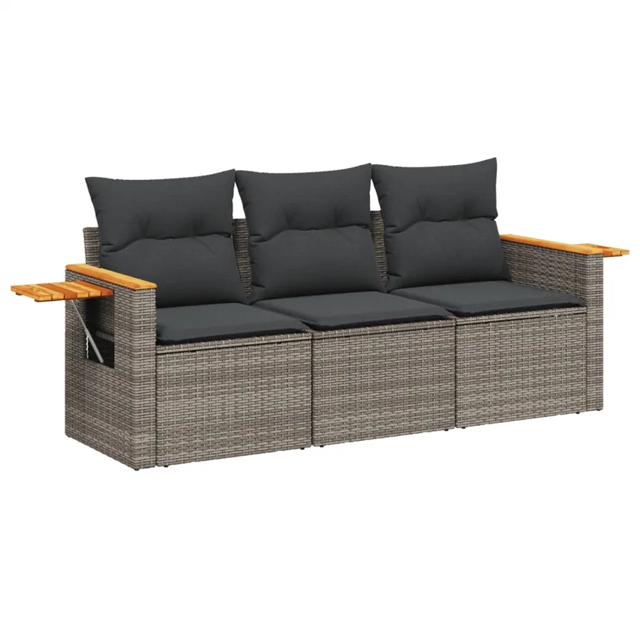 Salon de jardin avec coussins 3 pcs gris résine tressée - 2
