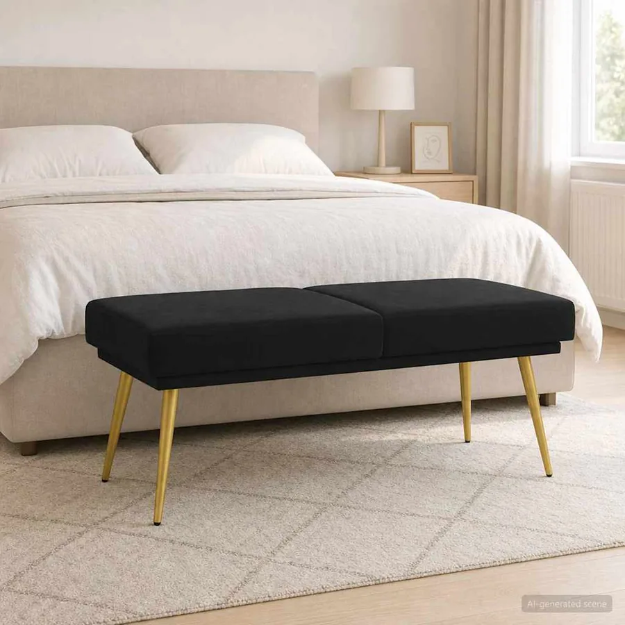 Banc à double couche Noir 120 x 45 x 46 cm Velours