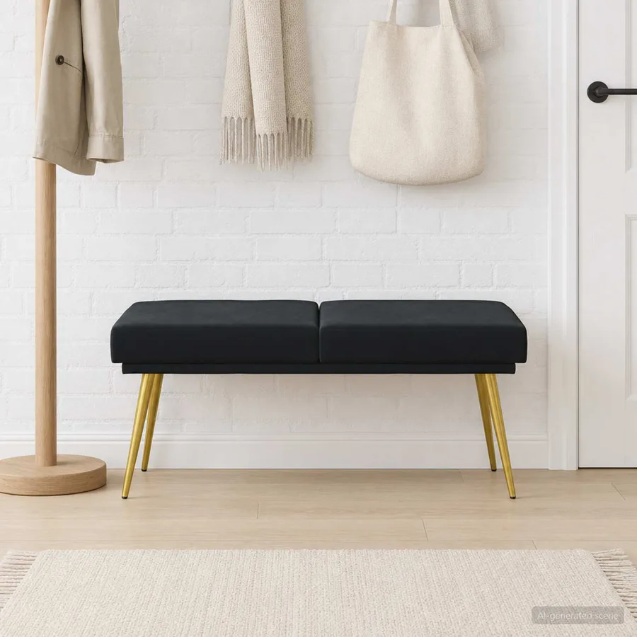 Banc à double couche Noir 120 x 45 x 46 cm Velours - 3