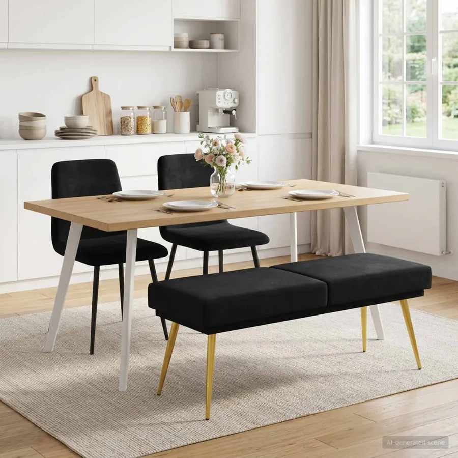 Banc à double couche Noir 120 x 45 x 46 cm Velours - 4
