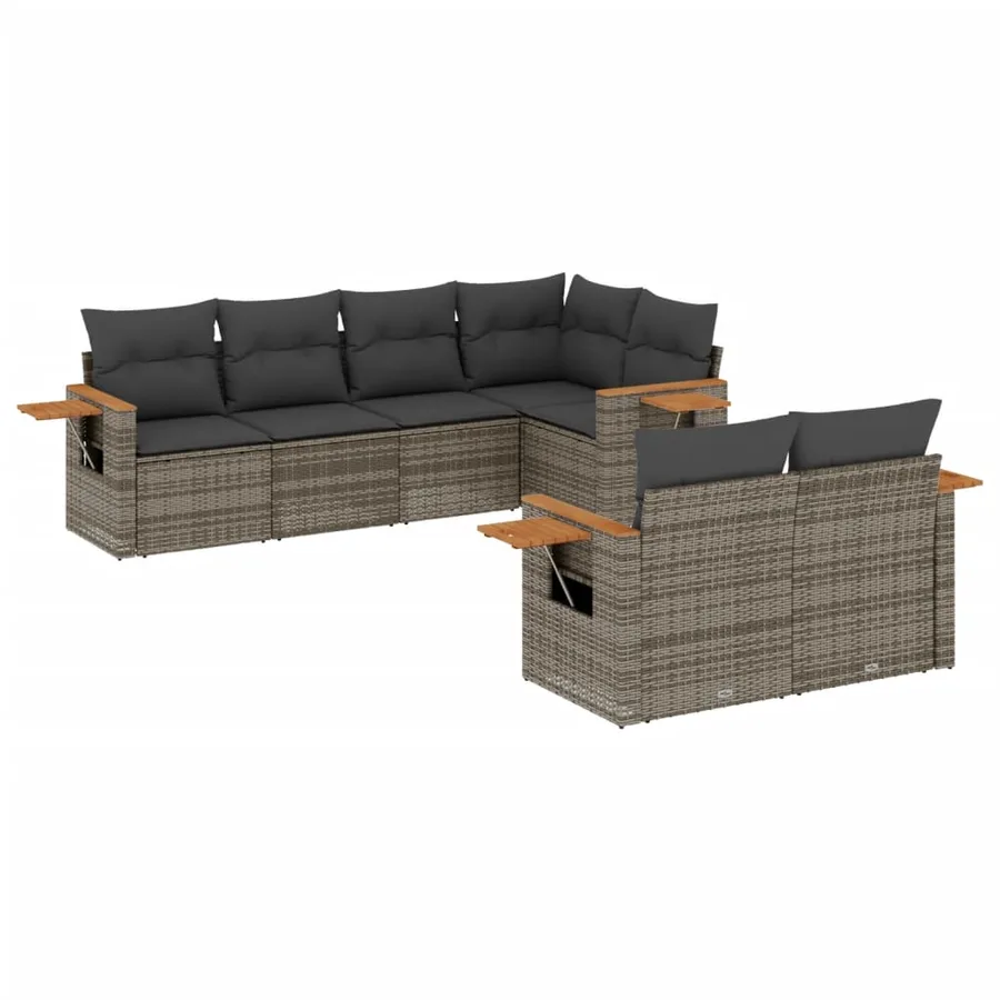 Salon de jardin avec coussins 7 pcs gris résine tressée - 2