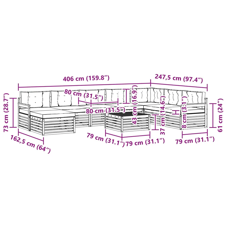 Ensemble de canapés d'extérieur 9 pc Blanc et Beige - 7