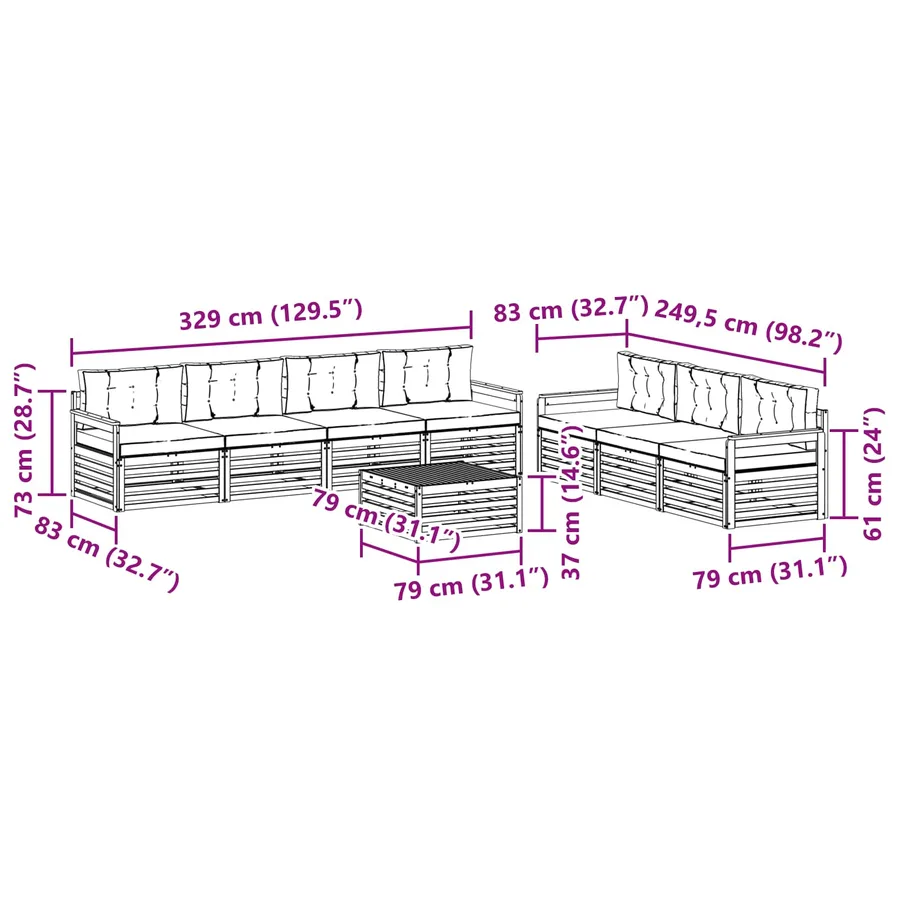 Ensemble de canapés d'extérieur 8 pc Blanc et Beige Polyester - 7