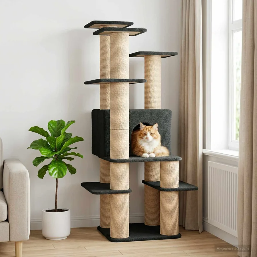 Arbre à chat avec poteaux à griffer en sisal Gris foncé 161 cm
