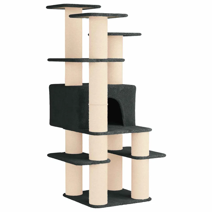 Arbre à chat avec poteaux à griffer en sisal Gris foncé 161 cm - 2