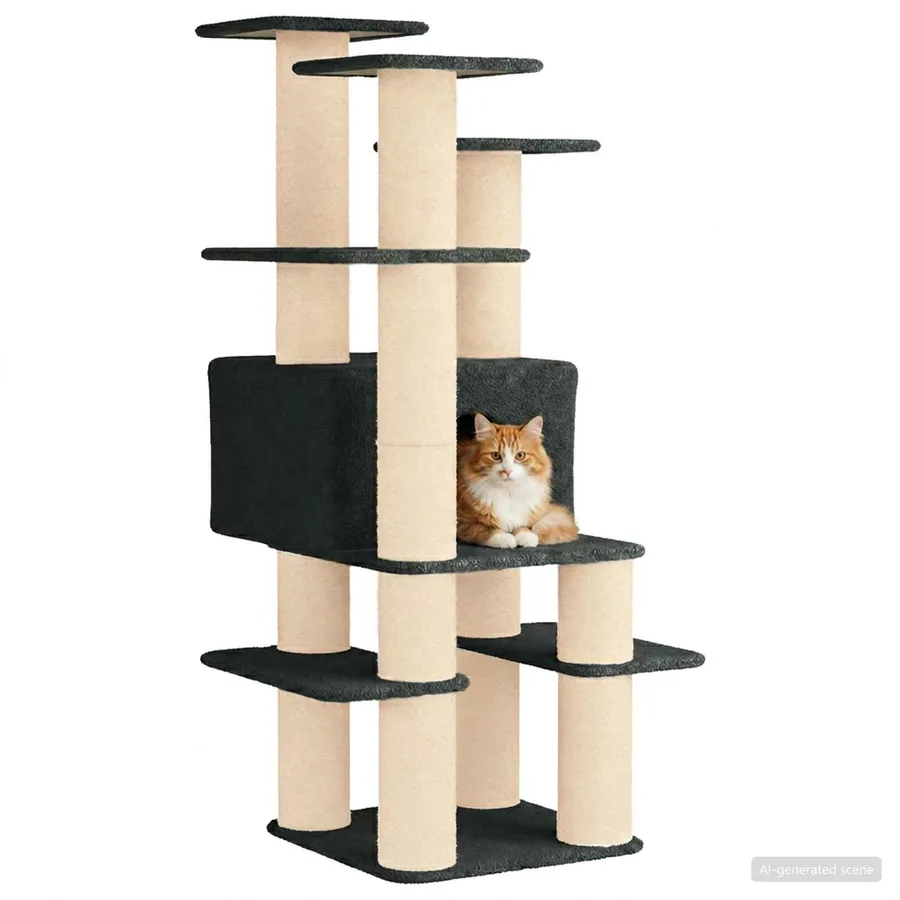 Arbre à chat avec poteaux à griffer en sisal Gris foncé 161 cm - 3
