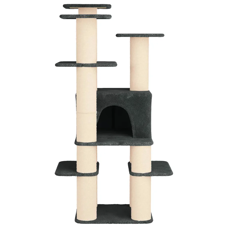 Arbre à chat avec poteaux à griffer en sisal Gris foncé 161 cm - 4