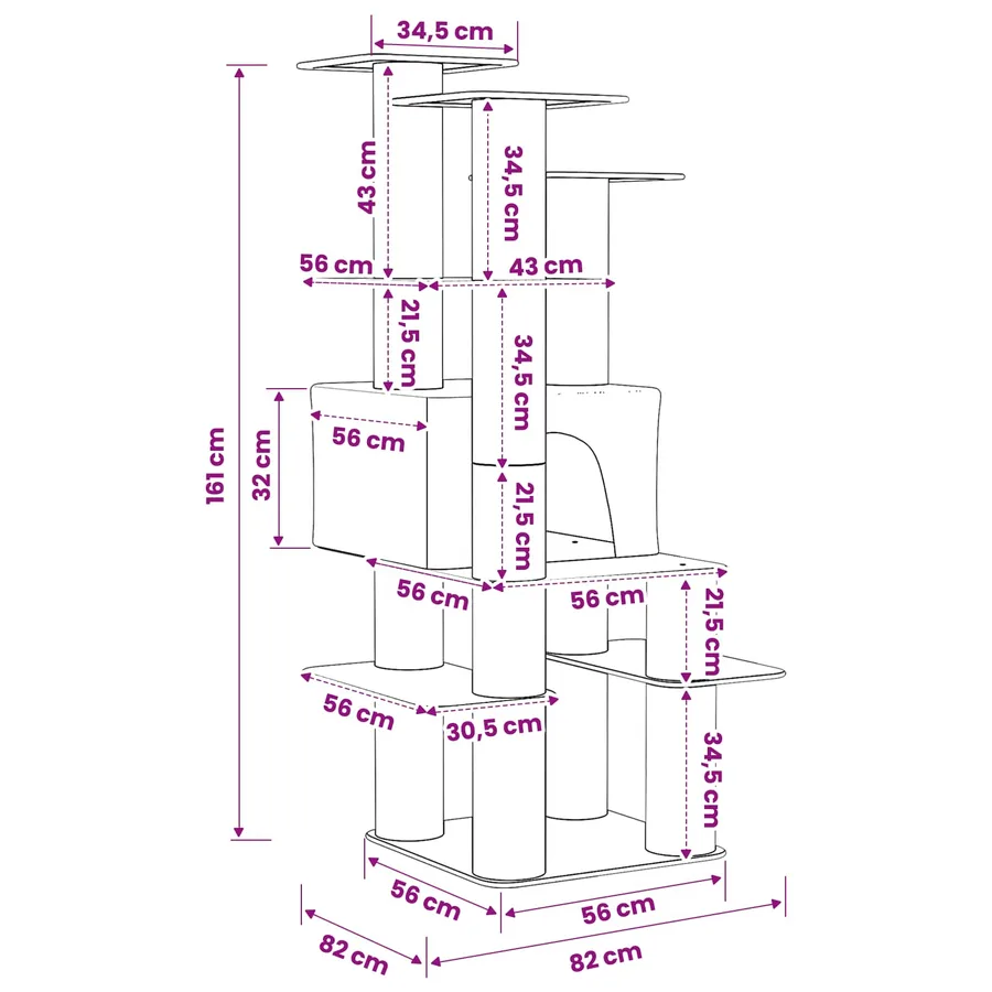 Arbre à chat avec poteaux à griffer en sisal Gris foncé 161 cm - 8
