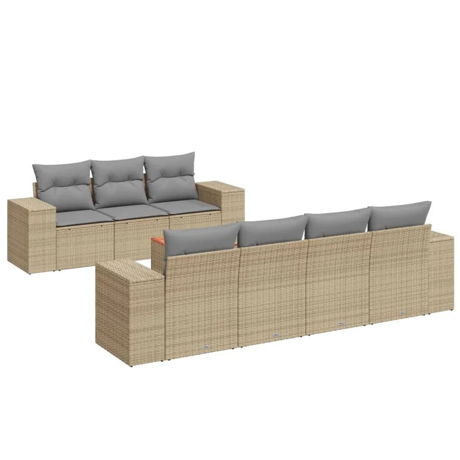 Salon de jardin avec coussins 8 pcs beige résine tressée - 2