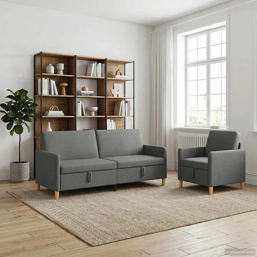 Canapé avec rangement 2 pcs Gris foncé Polyester