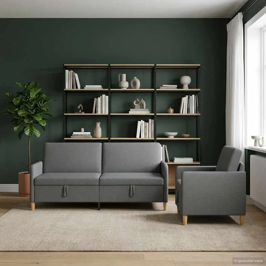Canapé avec rangement 2 pcs Gris foncé Polyester - 3