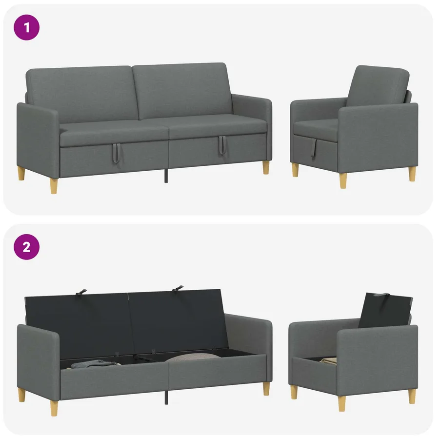 Canapé avec rangement 2 pcs Gris foncé Polyester - 4
